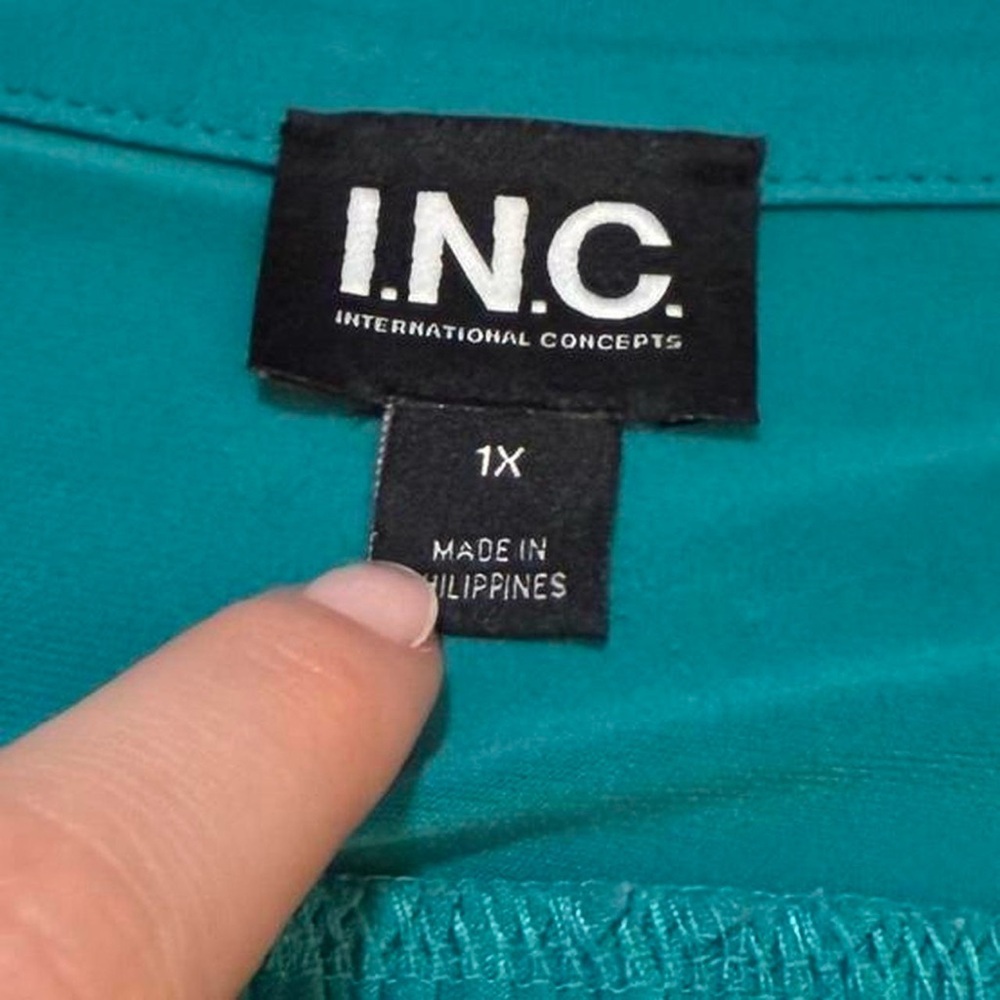 INC International Concepts Teal Studded V-Neck Blouse - Picture 5 of 6